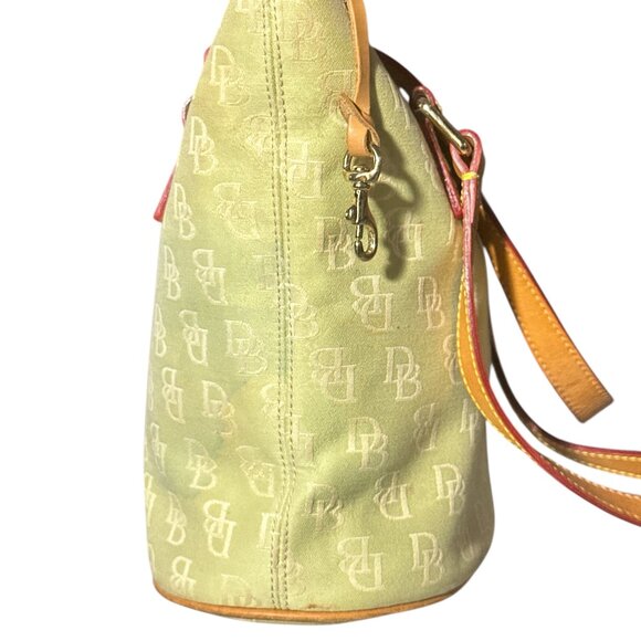 Dooney & Bourke Light Green Monogram Canvas Bucket Tote Bag With Leather Trim - Picture 6 of 16
